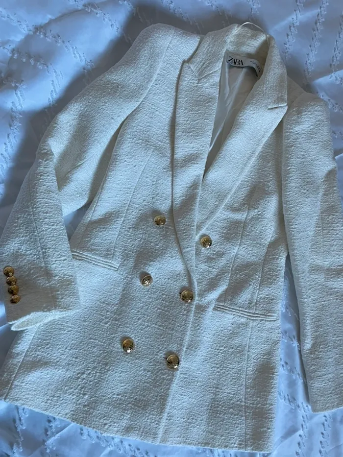 Veste blazer Zara tweed croisé taille S - photo numéro 7