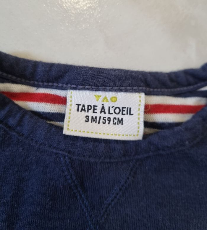 t-shirt manche longue garçon bleu marine tape à l'œil taille 3 mois - photo numéro 2