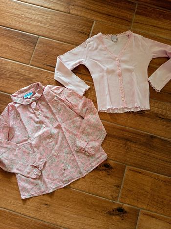 Chemisier liberty rose Jacadi et tee shirt détail dentelle Cyrillus, 6 ans