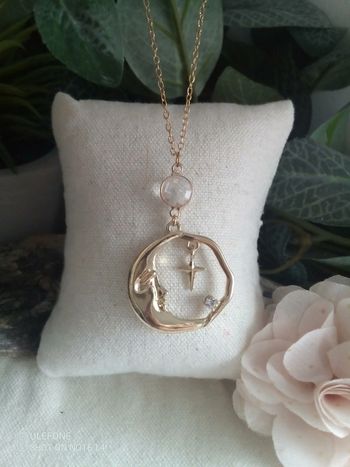 Collier lune et connecteur en cristal de roche