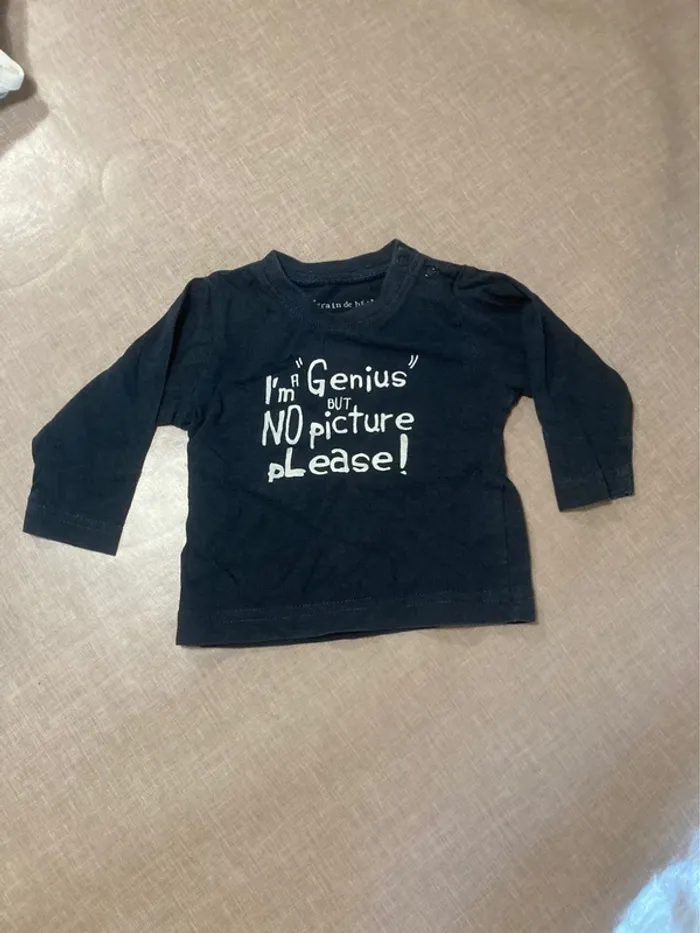 Haut bébé Grain de blé 3 mois manches longues bleu marine inscription rigolote