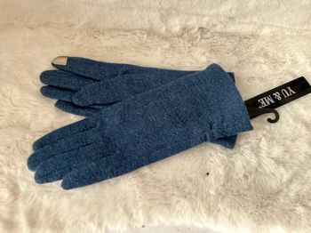 Gants tactiles bleus en laine taille M