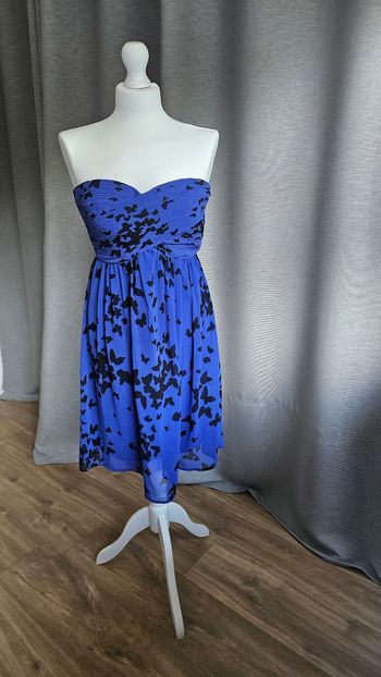 Robe bustier bleu et papillons noirs, taille 36, Esprit