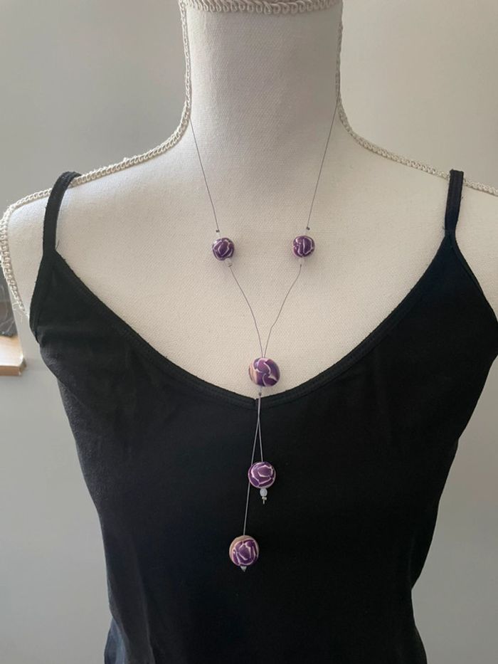 Collier perles violettes unique