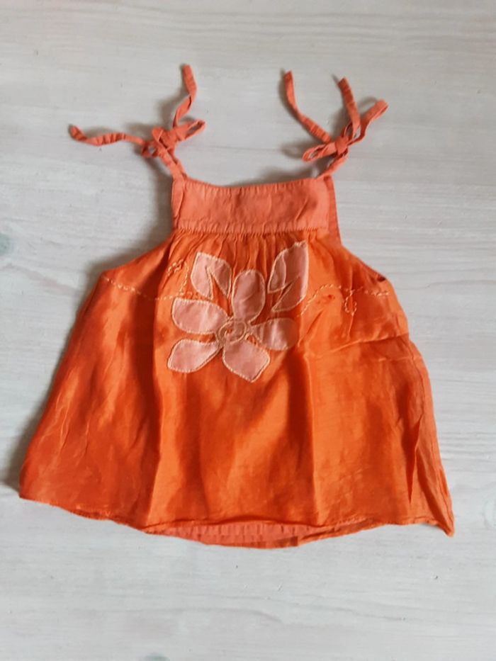 Chemise coton et soie fleur orange T. 18 mois