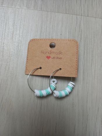 Boucles d'oreilles annaux blanc-turquoise neuf fait main