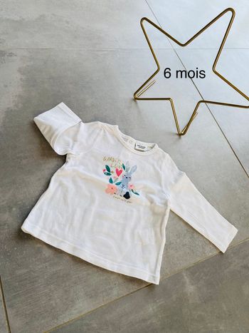 Tee shirt manches longues lapin tape à l’œil 6 mois