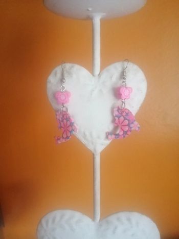 🌸Boucles d'oreilles poissons rose et parme Neuves 🌸