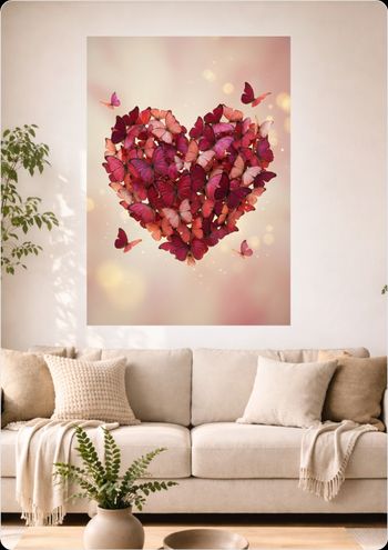 Affiche murale cœur papillons "Cœur Envolé" déco romantique A3 Sans cadre