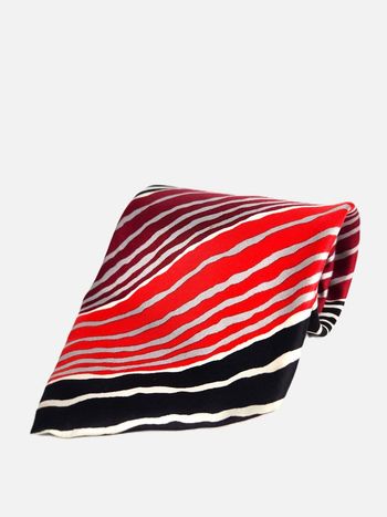 Cravate Yves Saint Laurent Homme - 100% Soie - Rayures Multicolores Rouge Noir Blanc Vintage