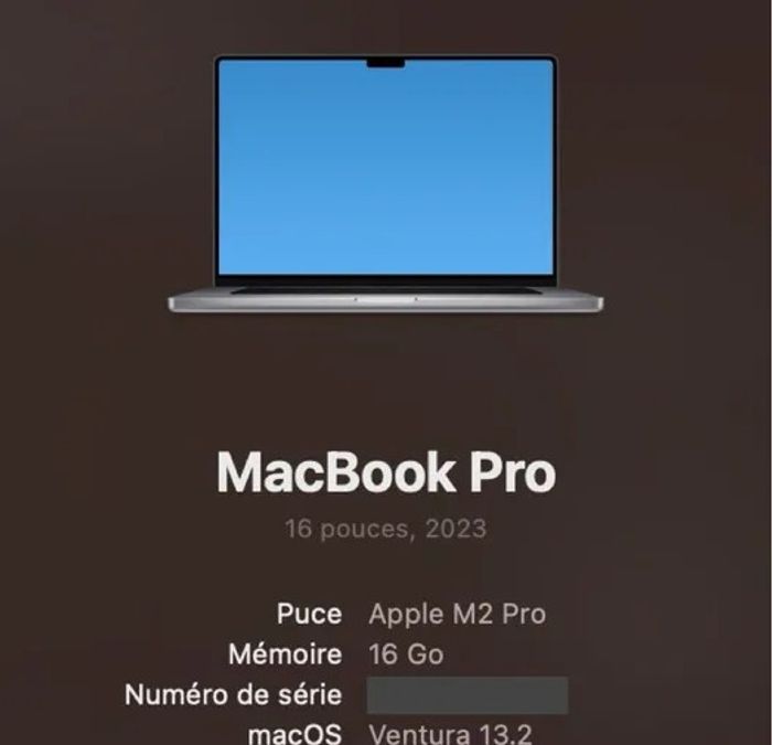 MacBook Pro 16 2023 M2 Pro, 16 Go Ram, stockage 500 Go, Batterie 97% en parfait état - photo numéro 6
