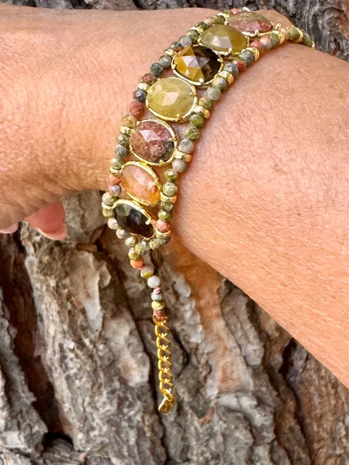 Bracelet manchette pierres véritables jade amazonite quartz jaspe habaha  Paris - photo numéro 7