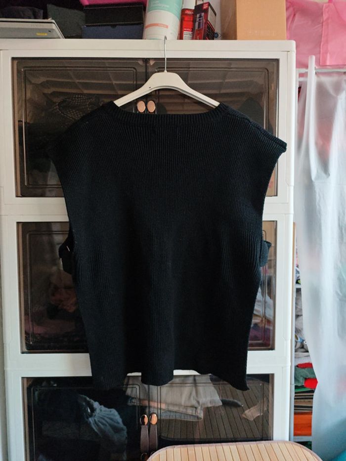 Gilet pull oversize Col v sans manches en noir Uni - photo numéro 2