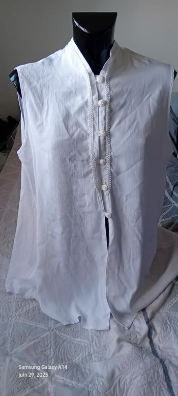 Blouse sans manches col mao avec boutons et broderies plissée blanc femme XXL house of fraser