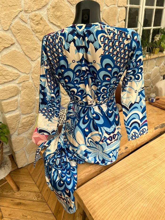 Robe satinée bleu et blanche longue bleu blanche taille M 38 - photo numéro 10