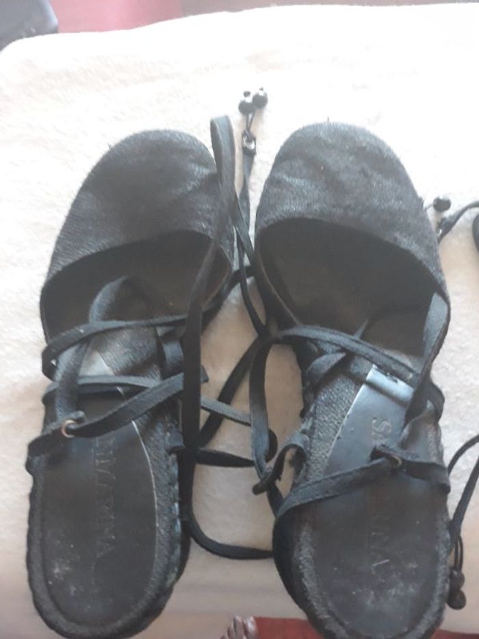 Sandales compensées à lacets noire San Marina