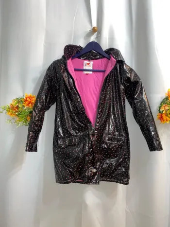 Manteau imperméable doublé avec capuche noir motifs étoiles fushia Tissaia 6 ans - n81m