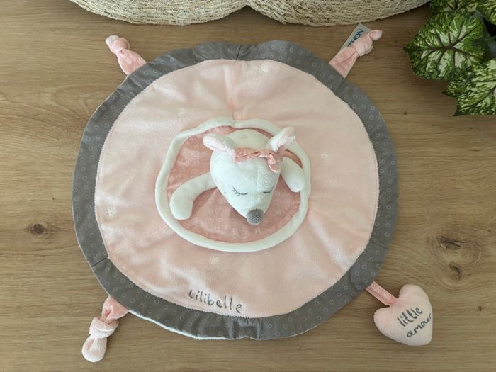 Neuf doudou plat souris Lilibelle rose gris sauthon - photo numéro 2