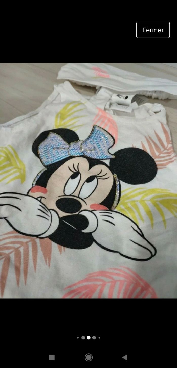 Superbe ensemble fille été Disney Minnie 6 mois short t shirt et bandeau - photo numéro 4
