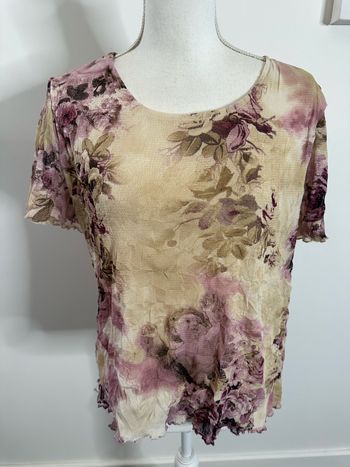 T-shirt en mesh à fleurs beige crème et rose Y2K T42/44 XL/XXL