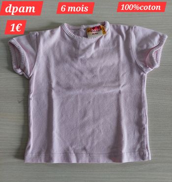 T-shirt dpam rose pâle fille 6mois 