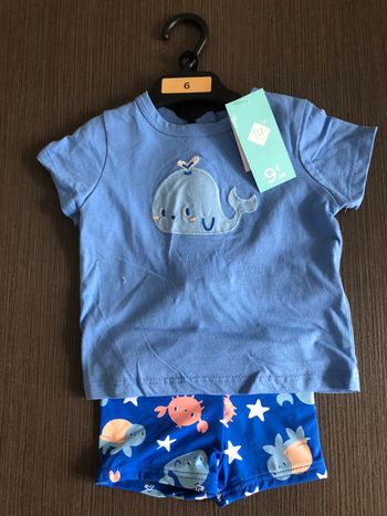 ensemble tee shirt short de bain tex baby 67 cm 6 mois 