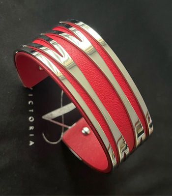 Bracelet Acier inoxydable Cuir Rouge VICTORIA - Diam 65 - Neuf