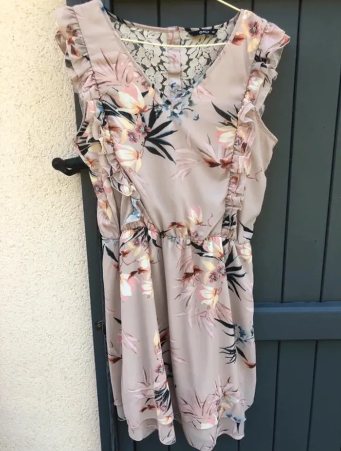 Robe beige fleurie - Only - Taille 38 - photo numéro 2