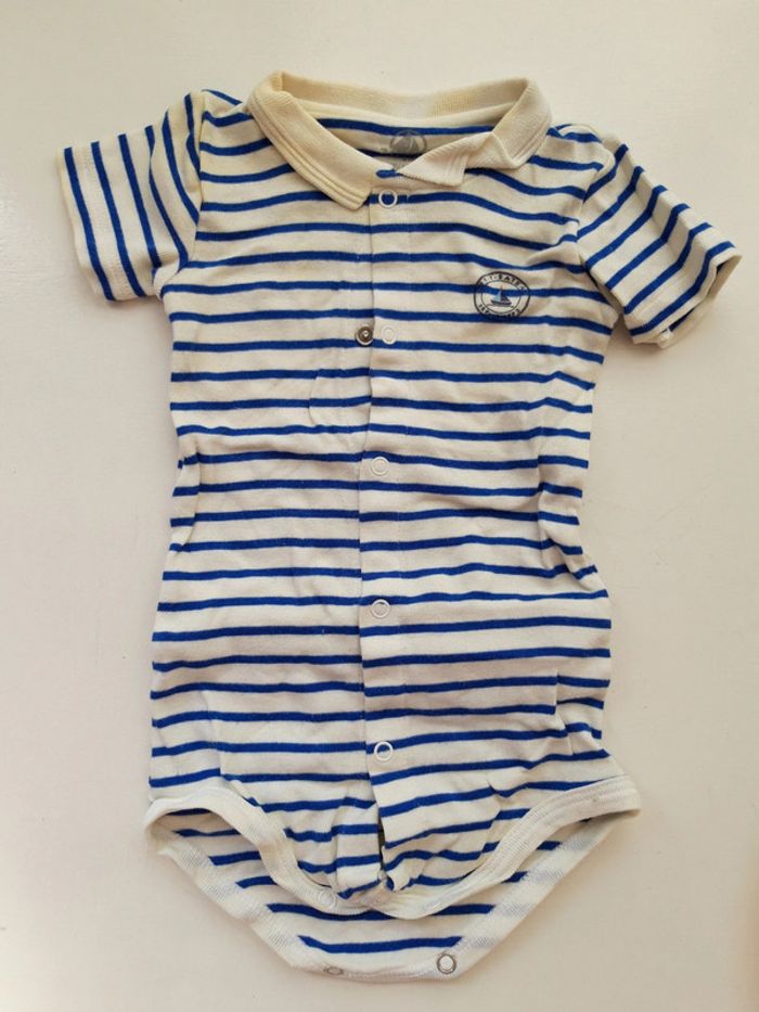 Body manches courtes marinière blanc avec rayure bleu marine Petit bateau, 6 mois 67cm 6mois demi an