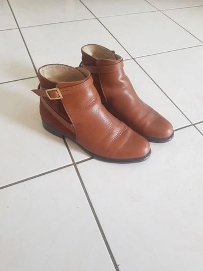 Bottines marron cuir et daim - photo numéro 2