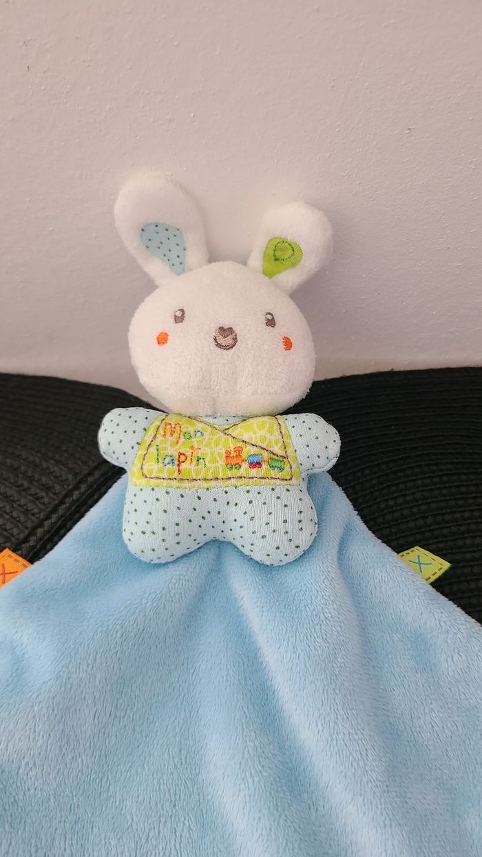 Doudou plat mon lapin NICOTOY bleu losange 3 noeuds - photo numéro 3