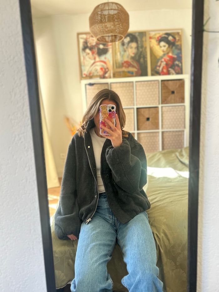 Bomber élégant effet brossé à col cheminée anthracite Asos design gris taille S - photo numéro 2