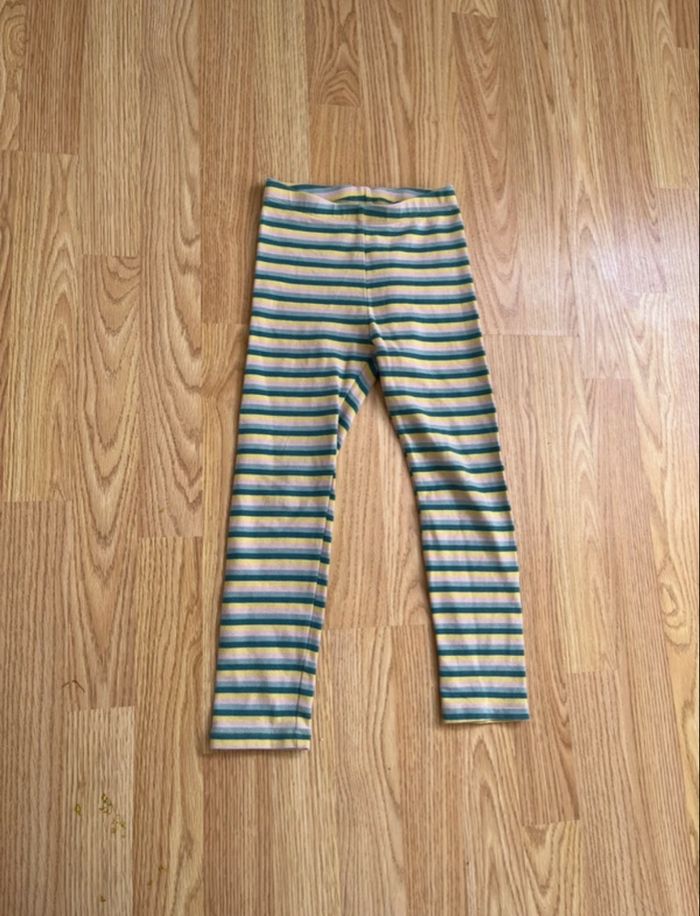 Legging RAYÉ (type pantalon) - 5-6 ans  rayures jaune, rose pâle, bleu turquoise et bleu foncé - photo numéro 2
