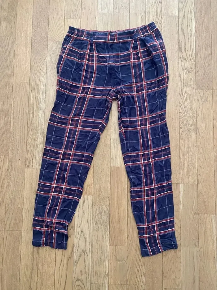 Pantalon fin bleu marine à carreaux Massimo Dutti taille 36 - photo numéro 2