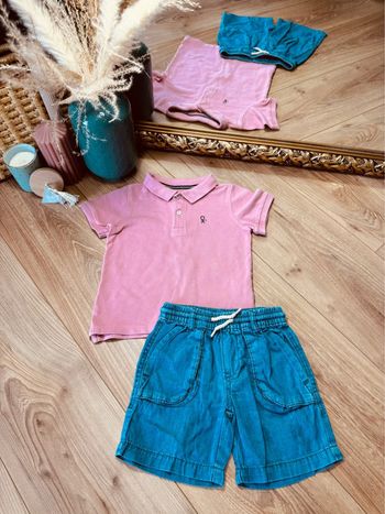 Taille 3 ans ensemble 2 pièces été garçon Okaidi Kiabi rose et bleu jean * polo * 💙