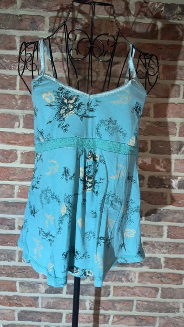 Top débardeur bleu à fleurs Taille S/M - photo numéro 3