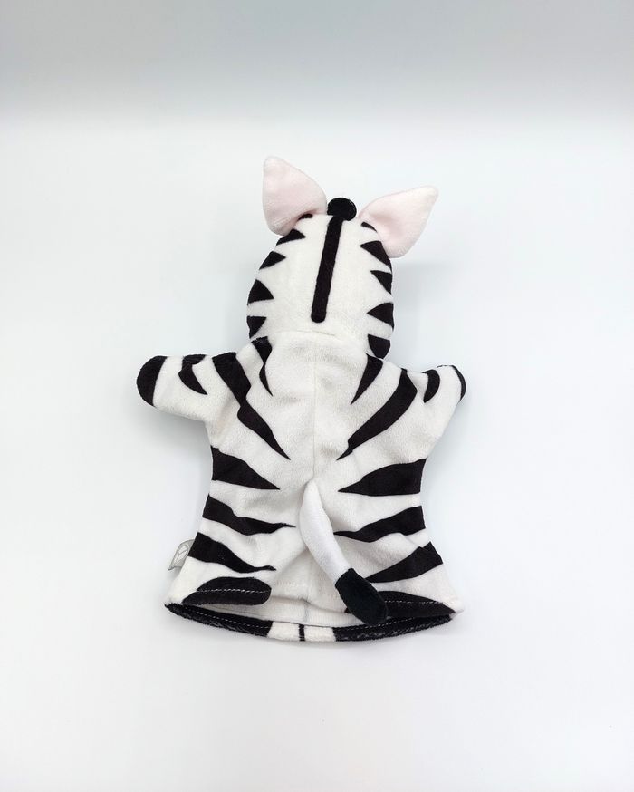 Doudou peluche marionnette zèbre Oxybul éveil et jeux noir blanc rose - photo numéro 2