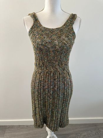 Robe en crochet tricot multicolore et kaki Vintage T38 M