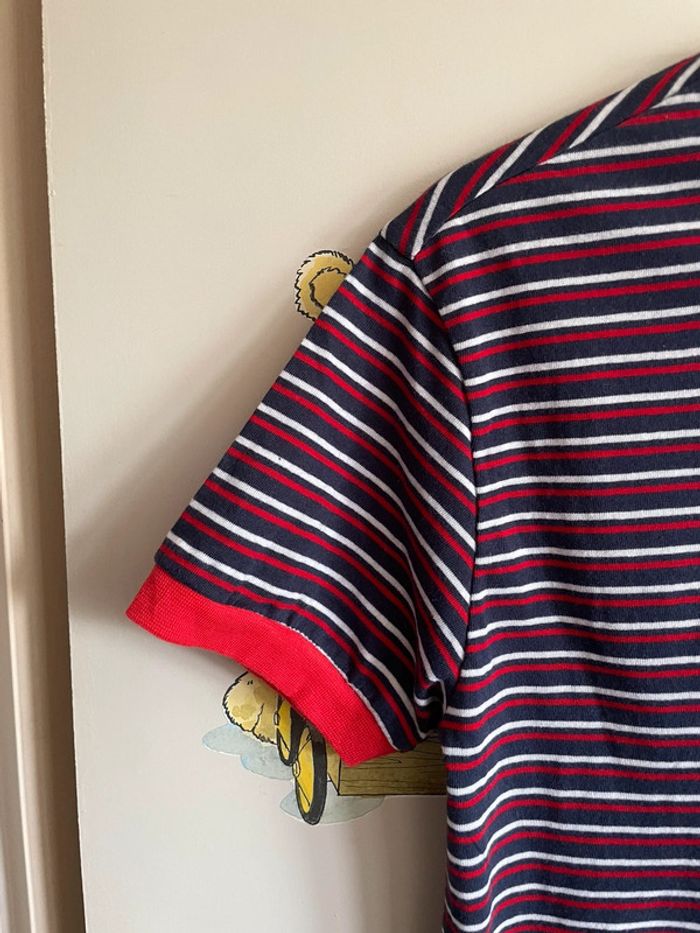 Tee shirt à manches courtes à rayures bleu marine, blanches et rouges, taille Xs, marque Gemo - photo numéro 2