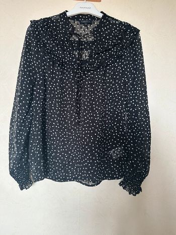 Blouse noire à pois blanche manches longues femme taille 36 Caroll