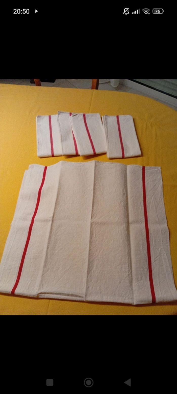 5 Torchons anciens - Toile de coton
