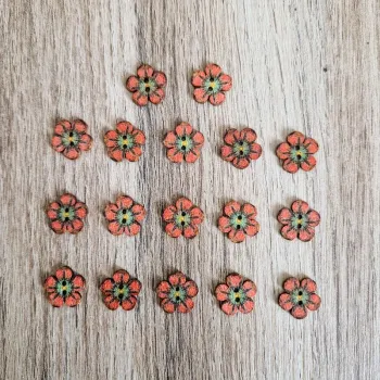 Lot de 17 boutons fleurs en bois