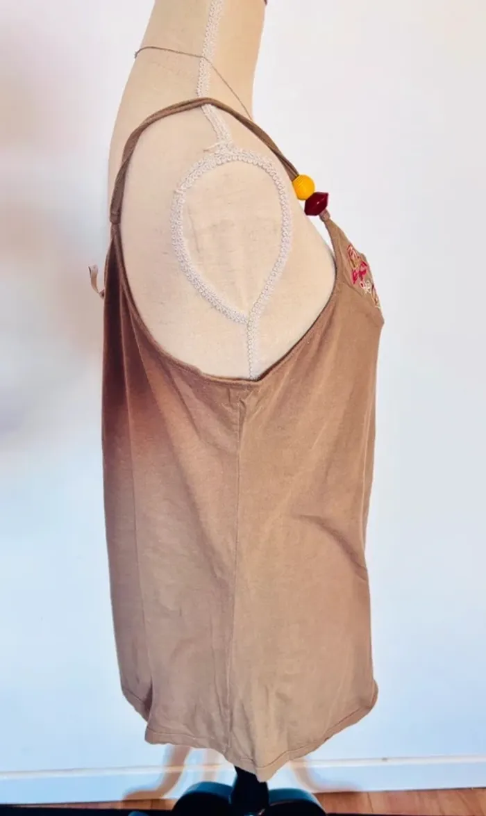 💕 blouse kaki d’été doublé bretelles avec perles taille 42 xl #camaieu - photo numéro 5