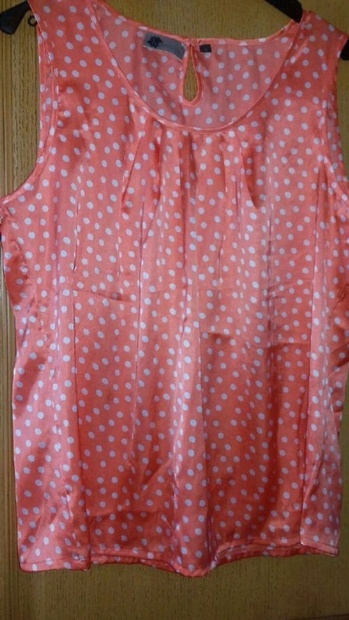 Top débardeur fluide orange à pois blancs Kiabi taille 46 - photo numéro 2