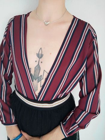 Blouse col V rayé bordeaux bleu marine blanc / Pimkie Collection - 36/S