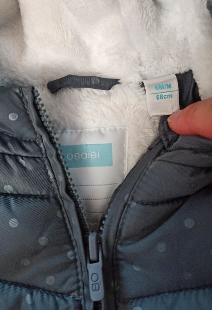 Manteau / Doudoune / Parka Hiver Chaud Gris Obaïbi Imperméable Doublure chaude - Taille 6 mois/68cm - photo numéro 4