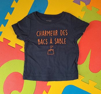 T-shirt manches courtes bleu marine, pat et ripaton, taille 12 mois (74 cm)