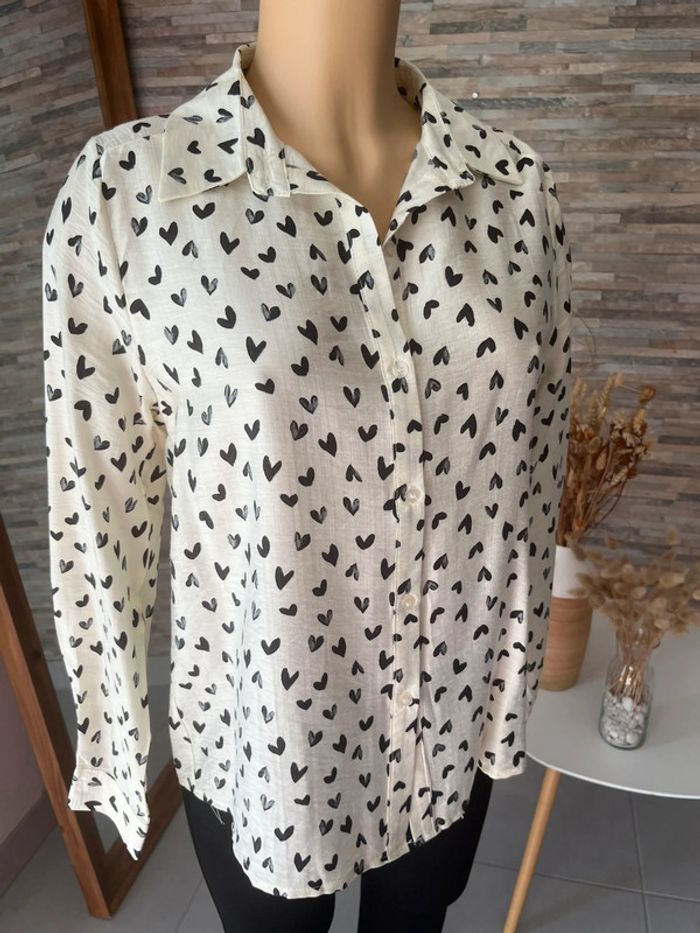 Chemise écru cœurs noirs - photo numéro 2