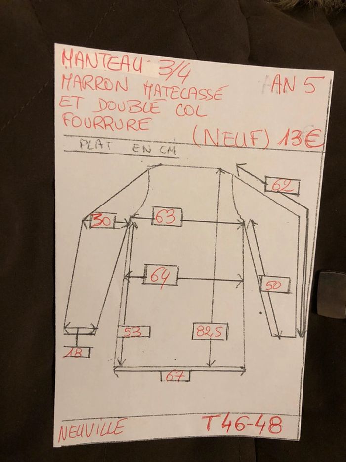 BB- Manteau 3/4 marron matelassé T 46-48 NEUF - photo numéro 11