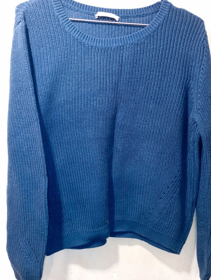 Pull femme maille brillante bleue